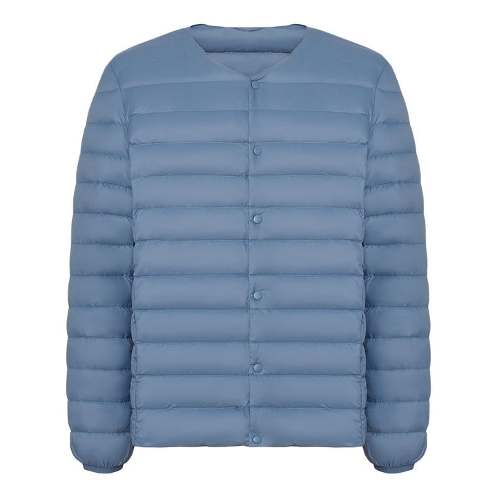 Light men's down jacket, V-neck or round neck