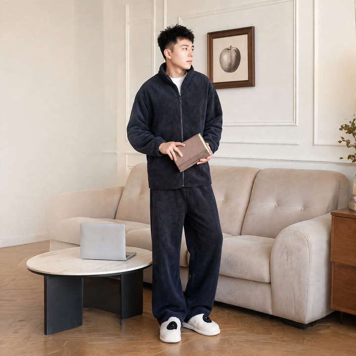 Extra warmer men's house suit, dolphin fleece, zipper