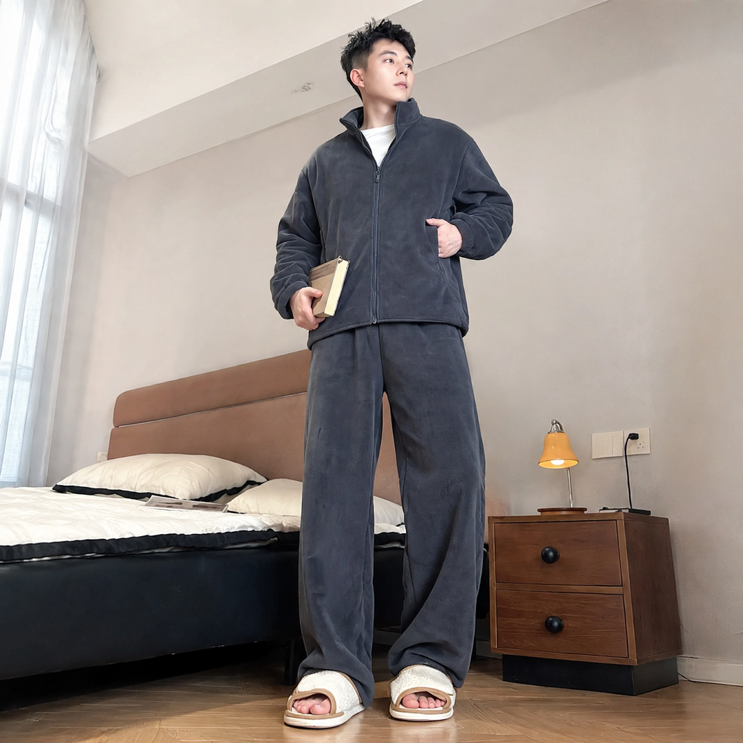 Extra warmer men's house suit, dolphin fleece, zipper