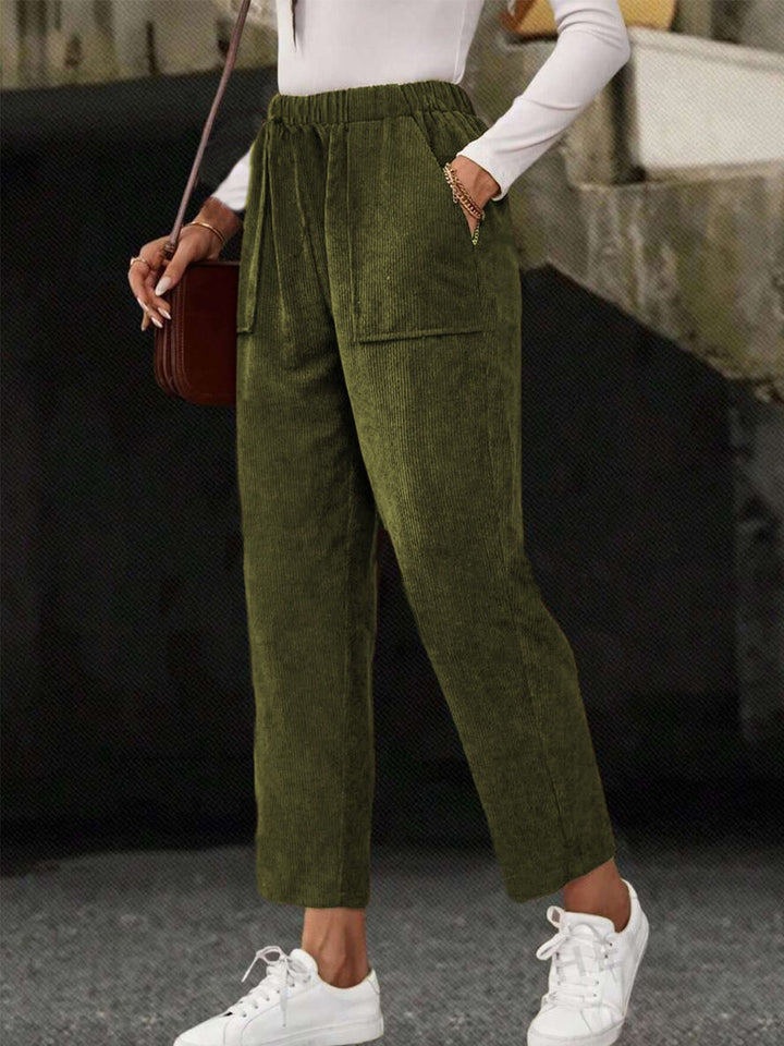Women's corduroy trousers, straight cut, with pockets