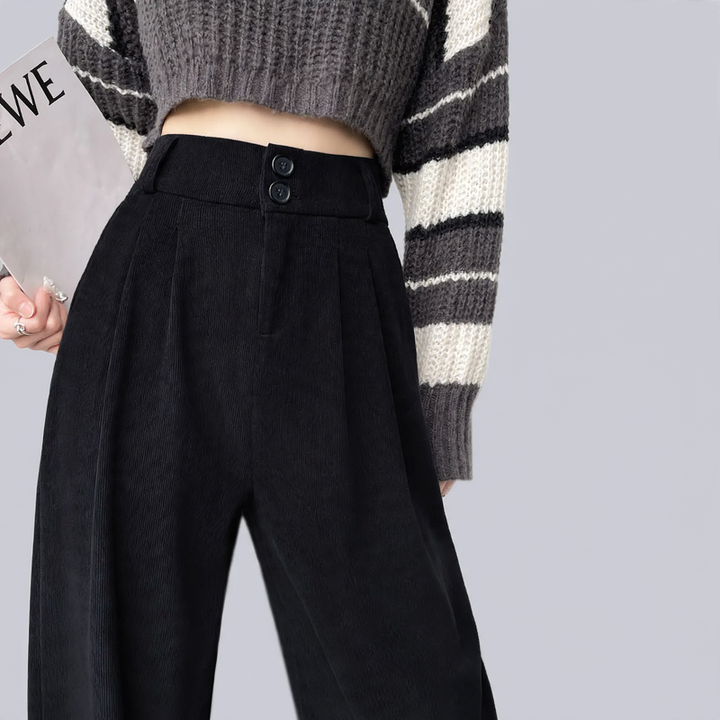 Padded chenille suit pants with wide leg