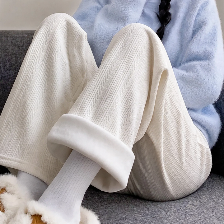 Padded chenille wide pants for women, straight cut