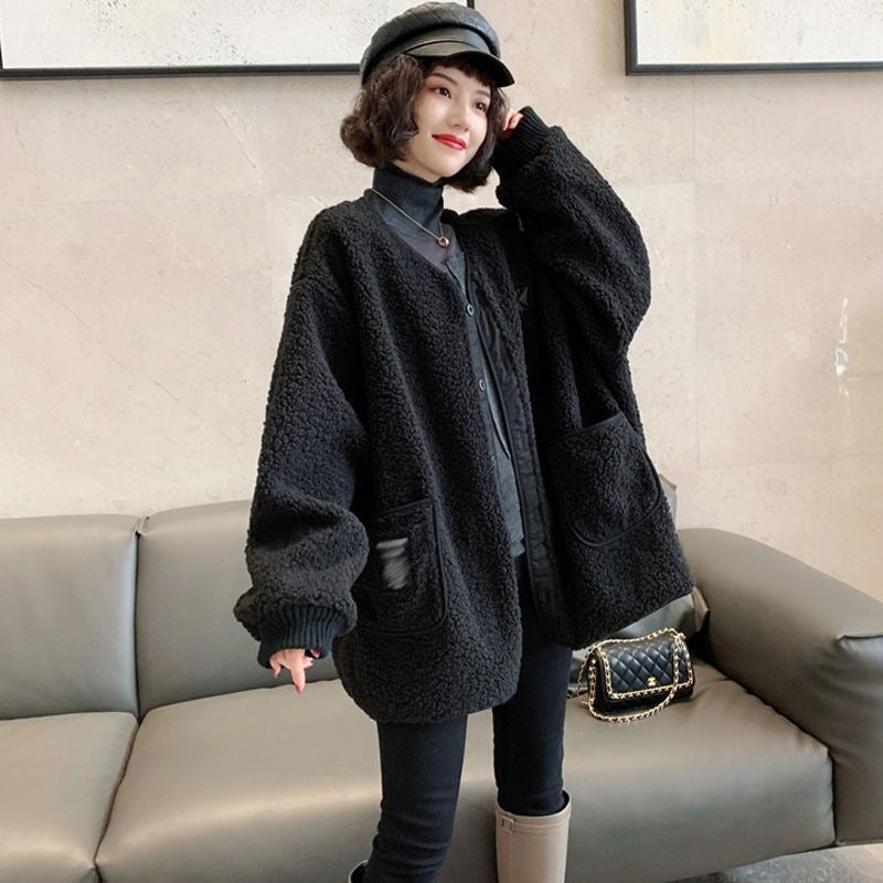 Lamb fleece coat, Oversized, Winter