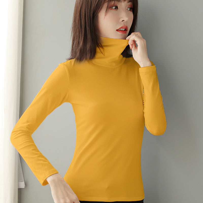 Women's Long Sleeve Base Layer Shirt, Cotton, Stand Collar, Fitted
