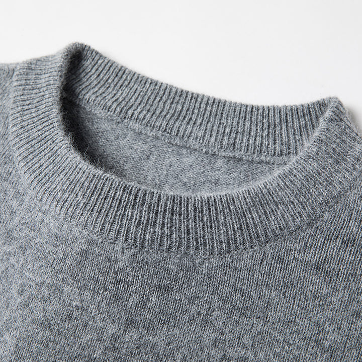 Men's wool sweater, round neck, solid color