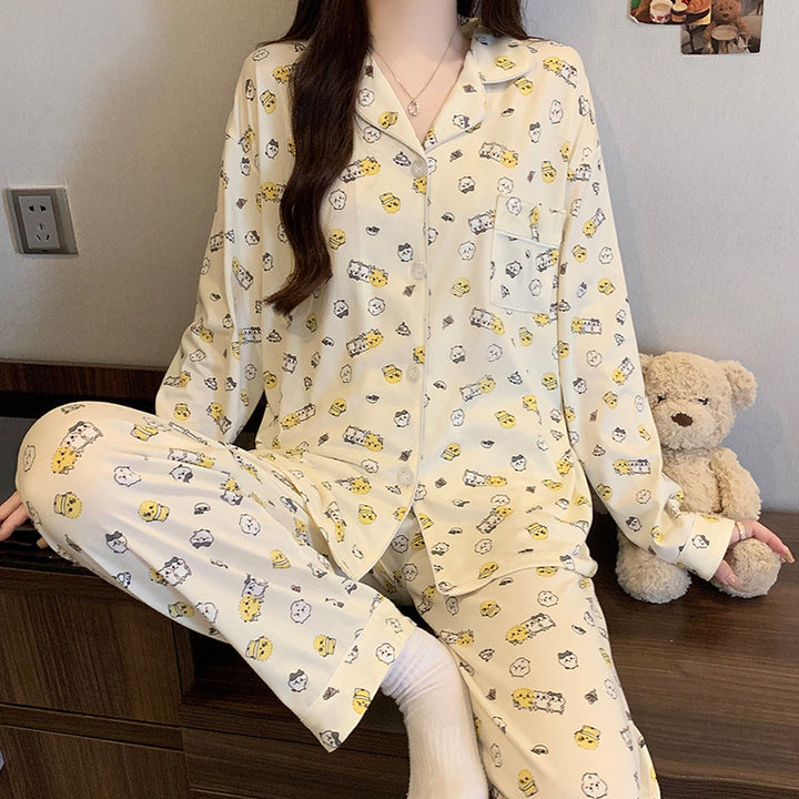 Women's Pajama Set, long-sleeved, with star pattern