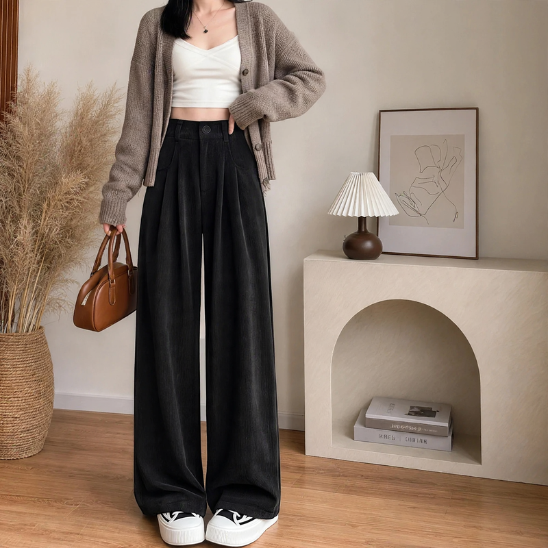 Women's corduroy trousers, straight cut, autumn