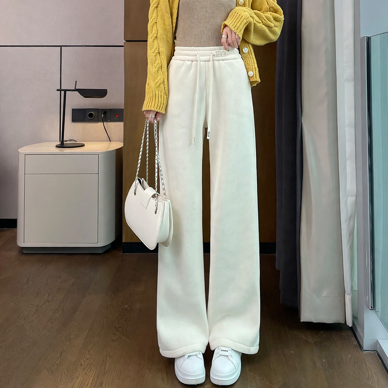 Chenille-Cord-Wide Trousers for Women, lined