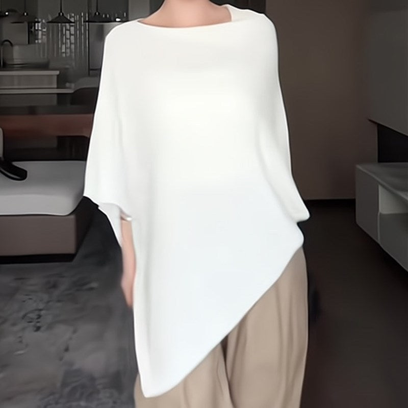 Large merino wool poncho, solid color