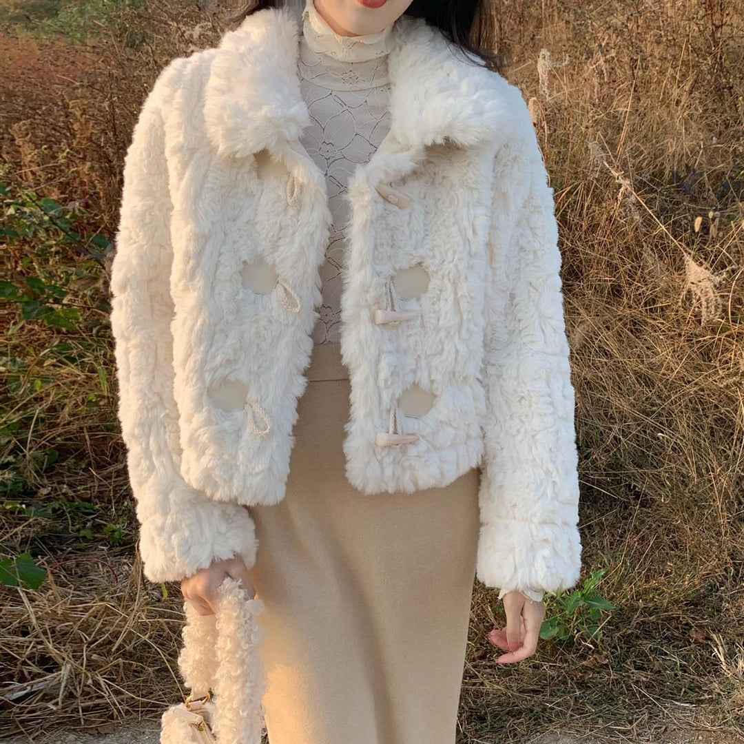 Faux fur jacket with toggle buttons