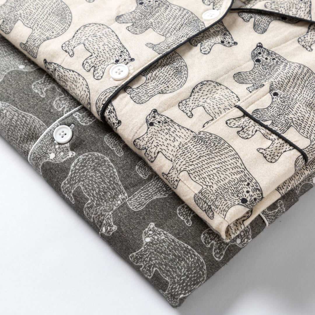 Bear Print Flannel Loungewear Set for Couples, Cotton