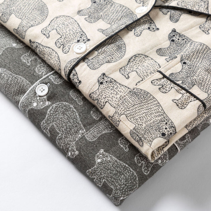 Bear Print Flannel Loungewear Set for Couples, Cotton