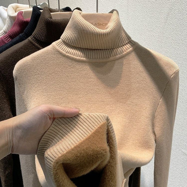 Women's turtleneck sweater, lined, knit