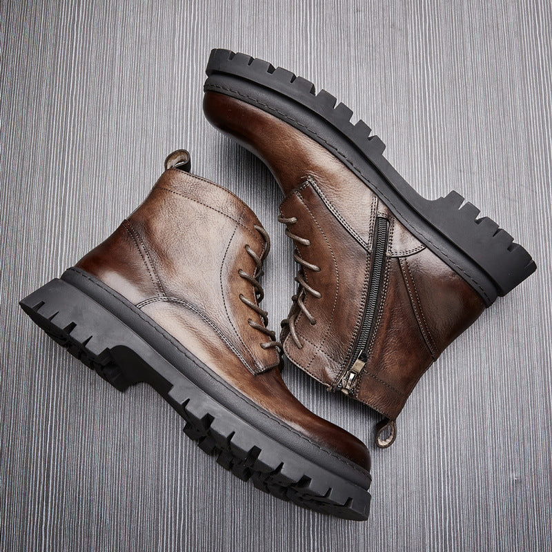 Men's lace-up boots made of cowhide leather in vintage style