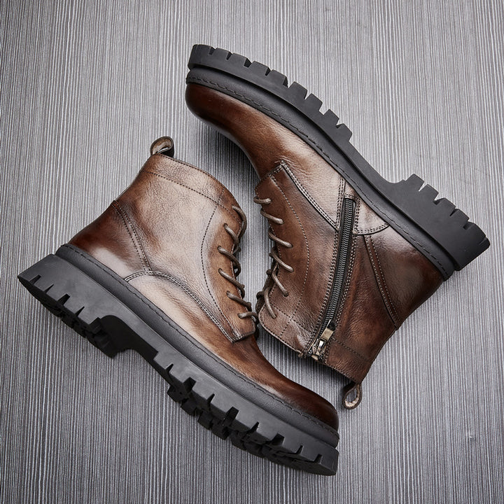 Men's lace-up boots made of cowhide leather in vintage style