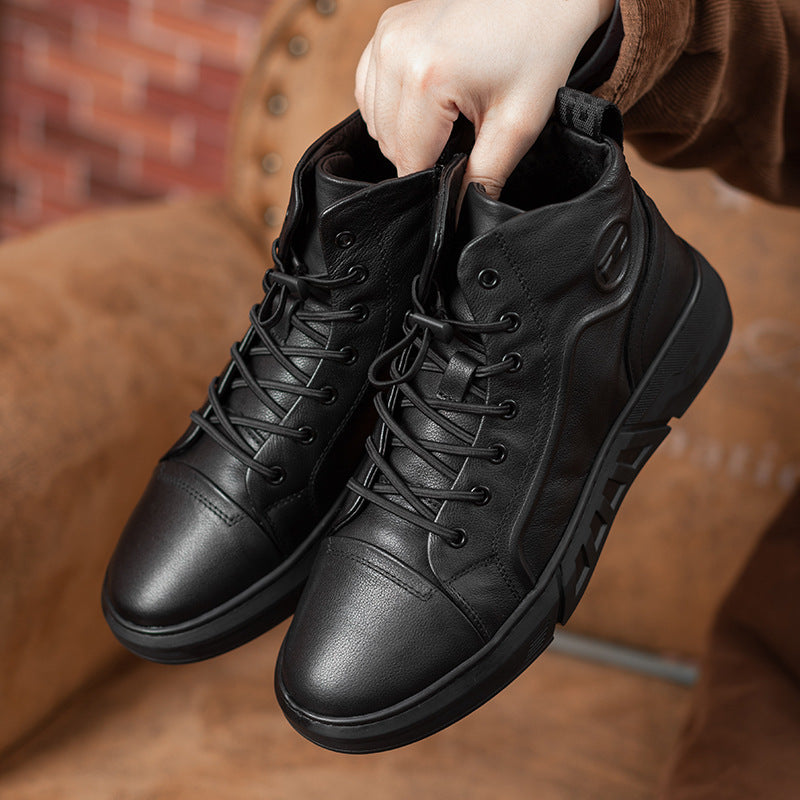Men's leather ankle boots, insulated winter boots