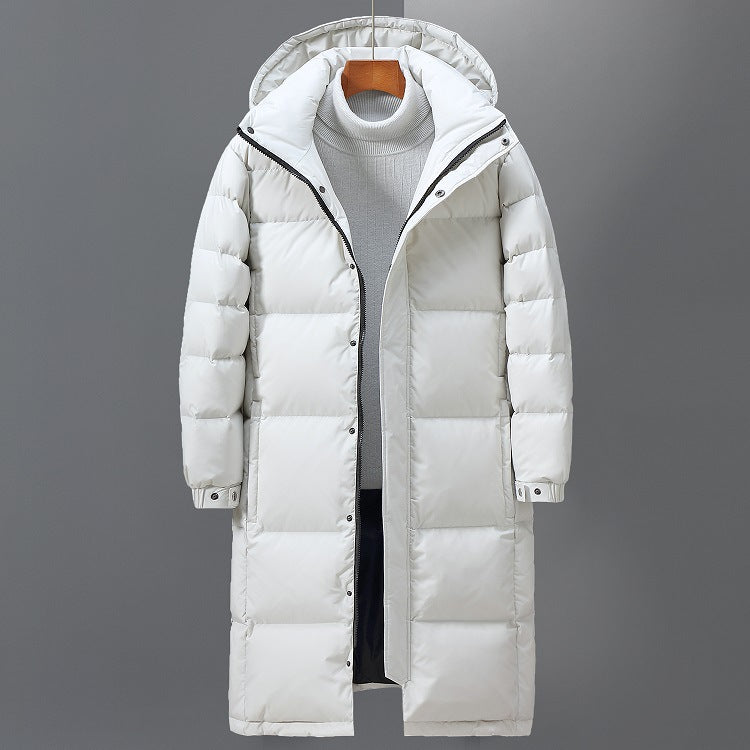Long men's down coat, windproof, knee-length