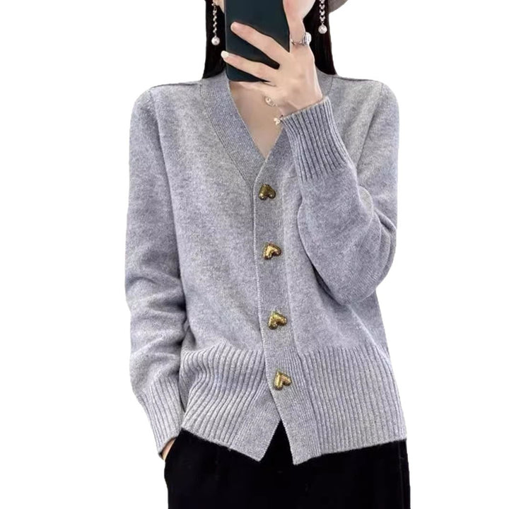 Women's cardigan with V-neck and heart buttons