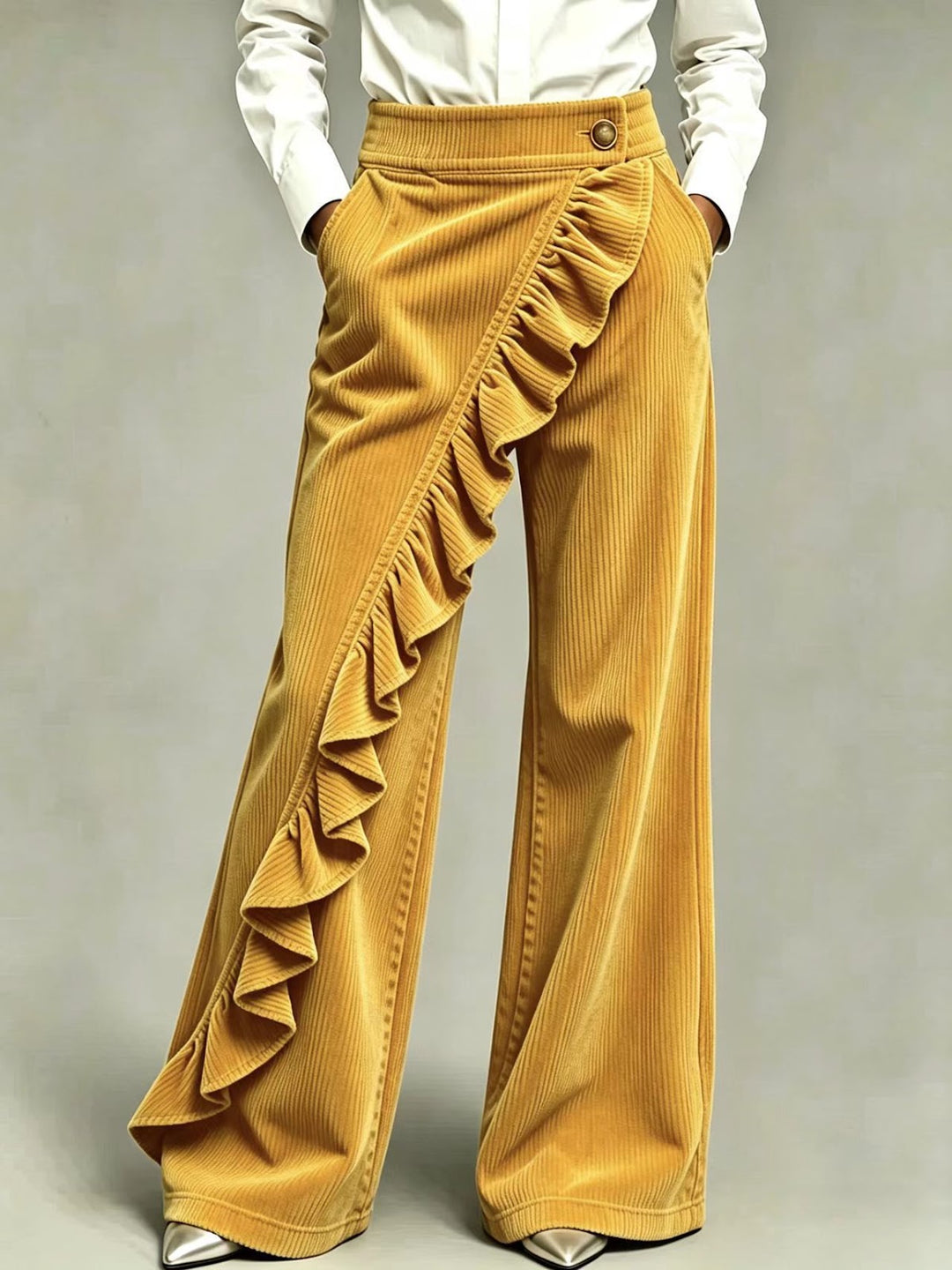 Women's corduroy pants with flared leg and high waistband