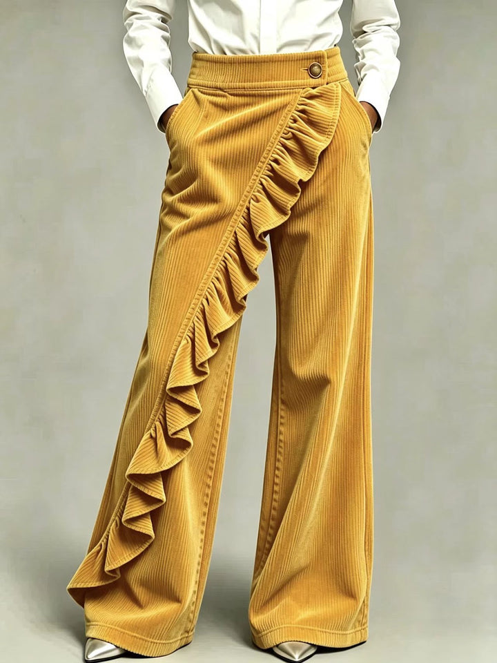 Women's corduroy pants with flared leg and high waistband