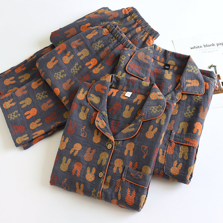Pair-house suit made of cotton gauze, retro design