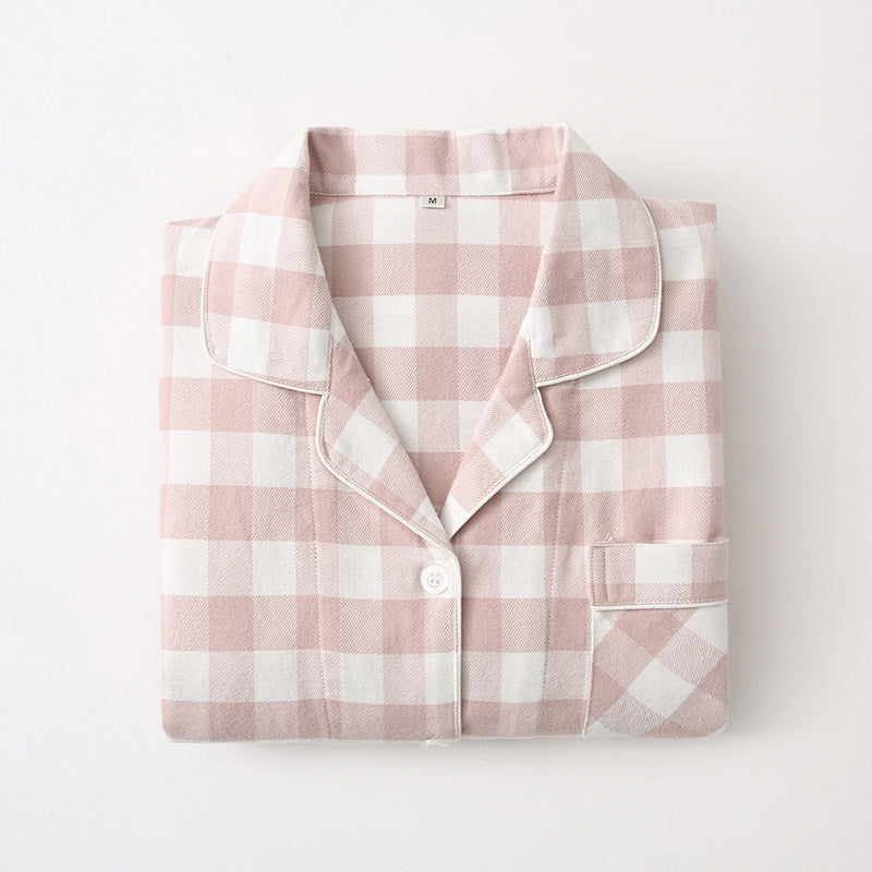 Classic plaid pajamas set for couples, long-sleeved