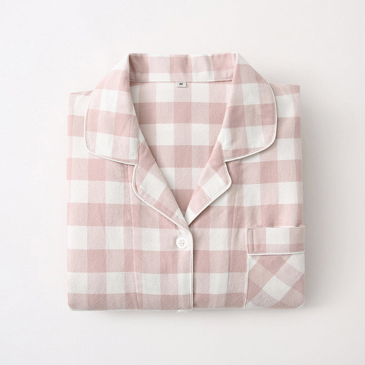 Classic plaid pajamas set for couples, long-sleeved