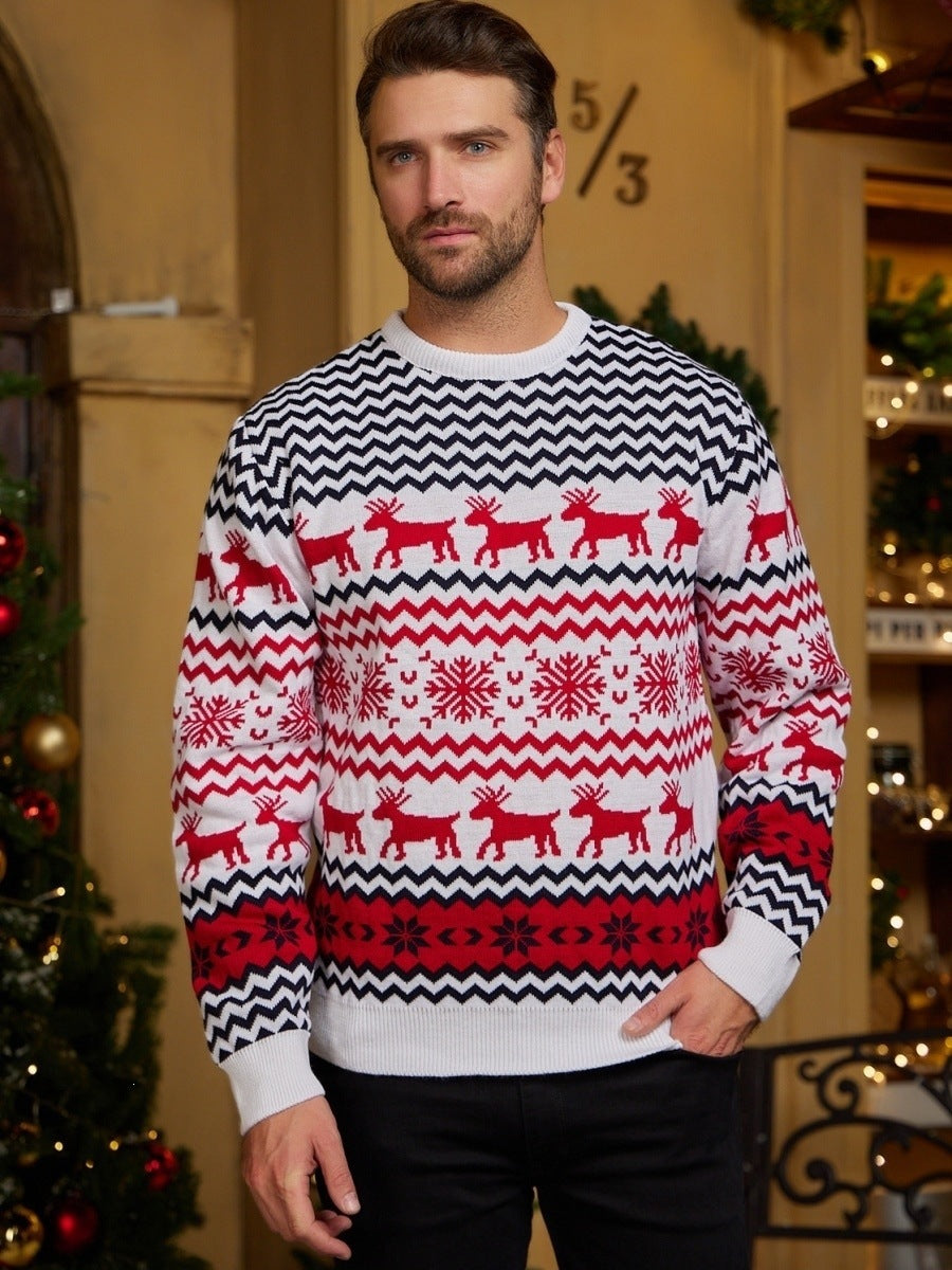 Christmas Partner Knit Sweater with Reindeer Jacquard
