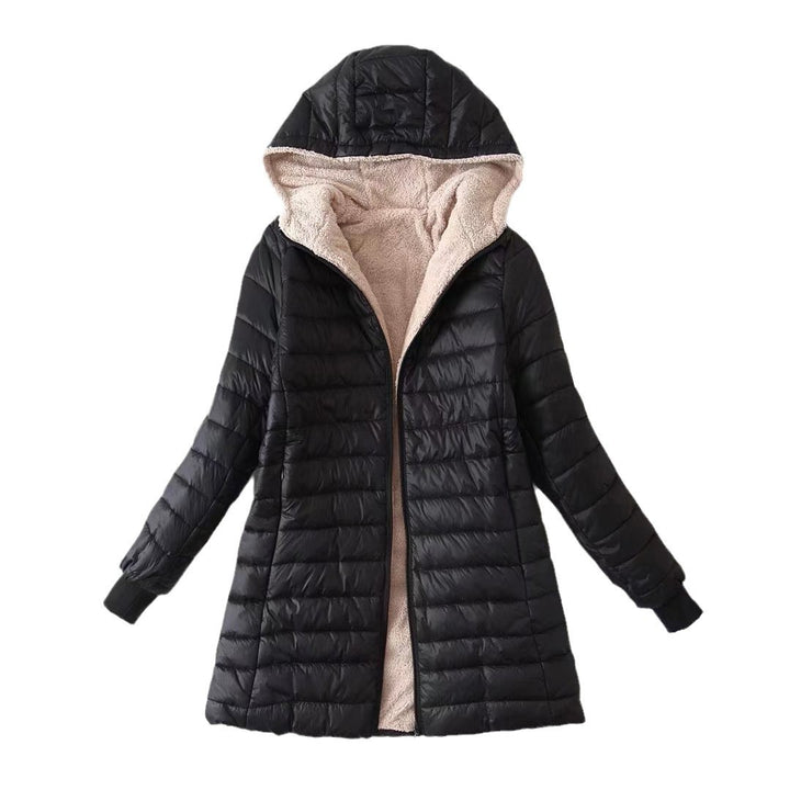 Padded hooded jacket with lamb fleece lining