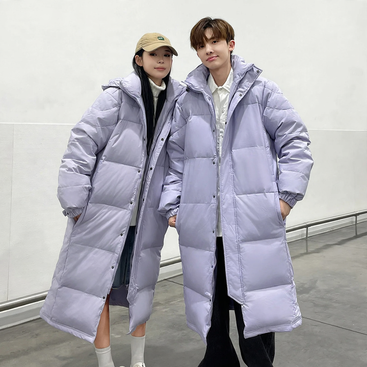Long down coat, knee-length, white goose down