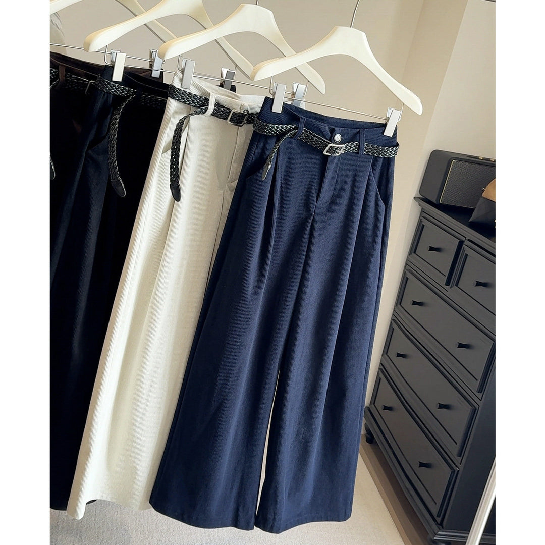 Ladies' corduroy pants with wide leg and high waist
