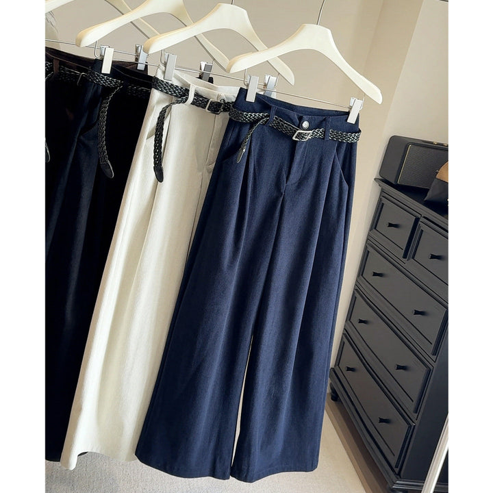 Ladies' corduroy pants with wide leg and high waist