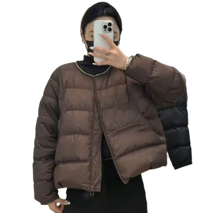 Lightweight, short down jacket with round neck