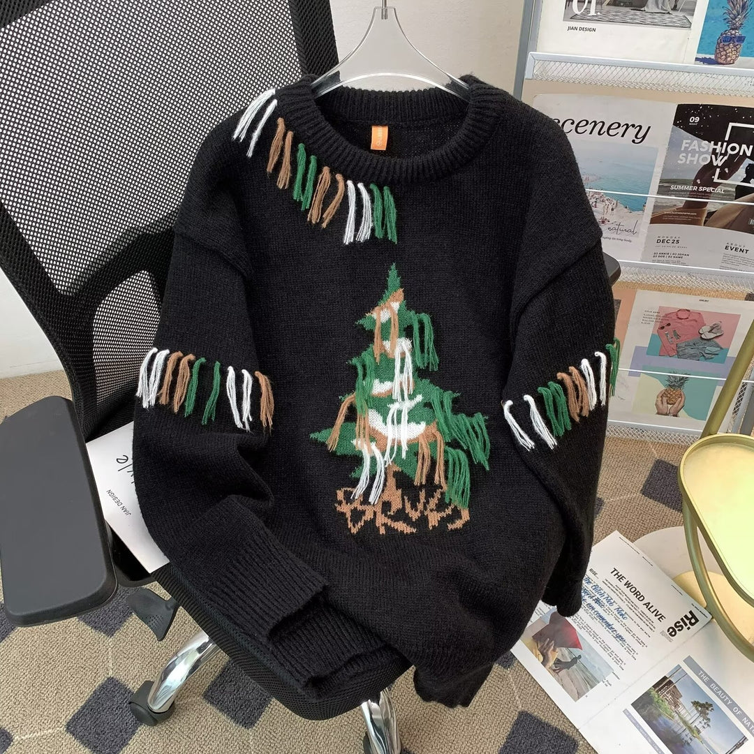 Handcrafted Fashion Knit Sweater with Christmas Tree Design
