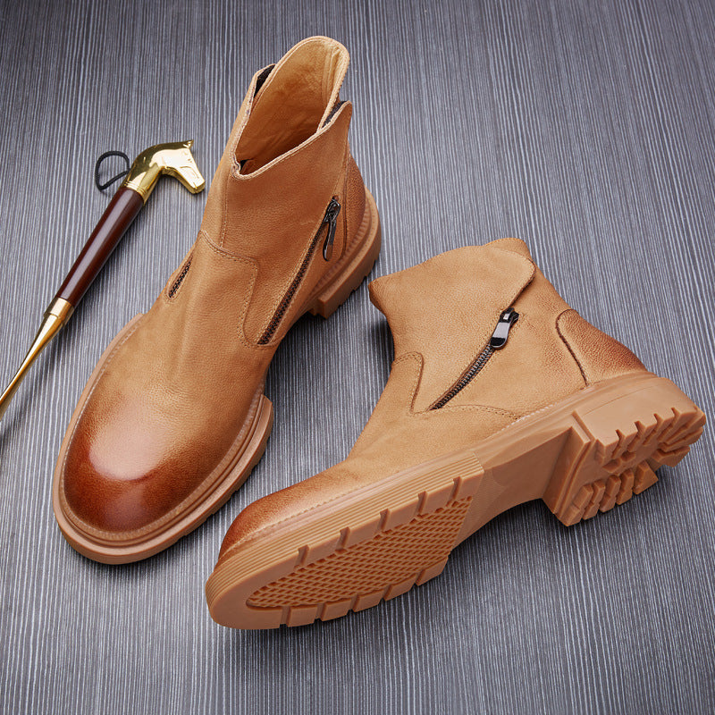 Men's leather biker-style boots, lined