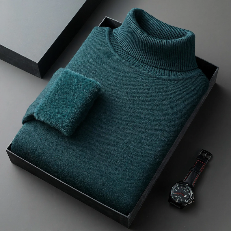 Men's knitted sweater with roll neck and wool blend