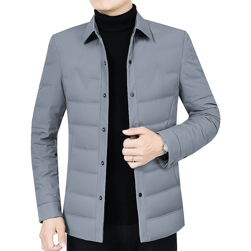 Men's down jacket with stand-up collar, white duck down
