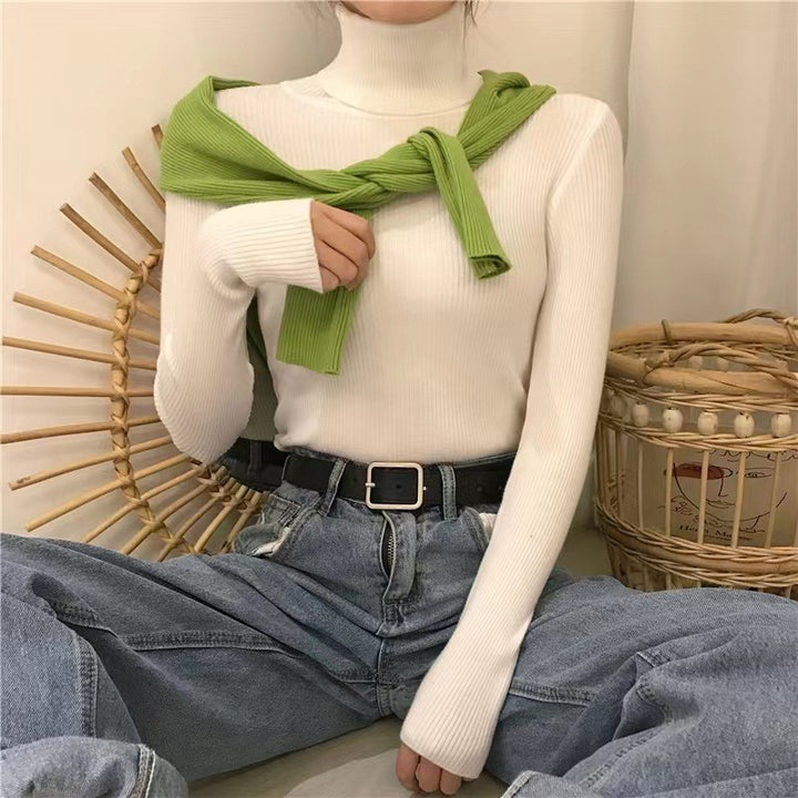 Versatile women's knitted pullover with stand-up collar