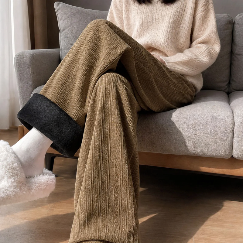 Women's corduroy pants, wide cut