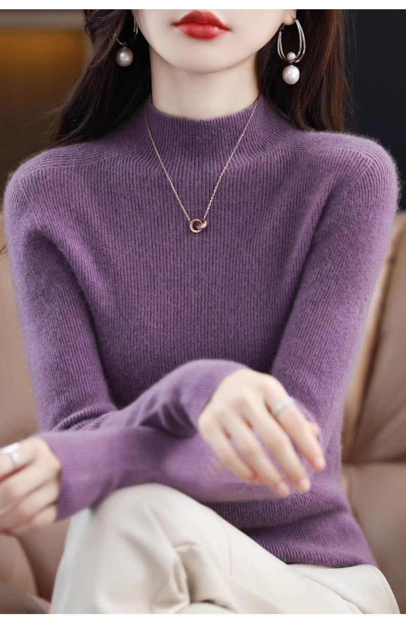 Women's cashmere sweater, high collar, slim fit