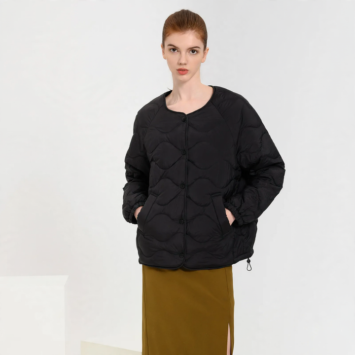 Light women's down jacket, round neck, thin