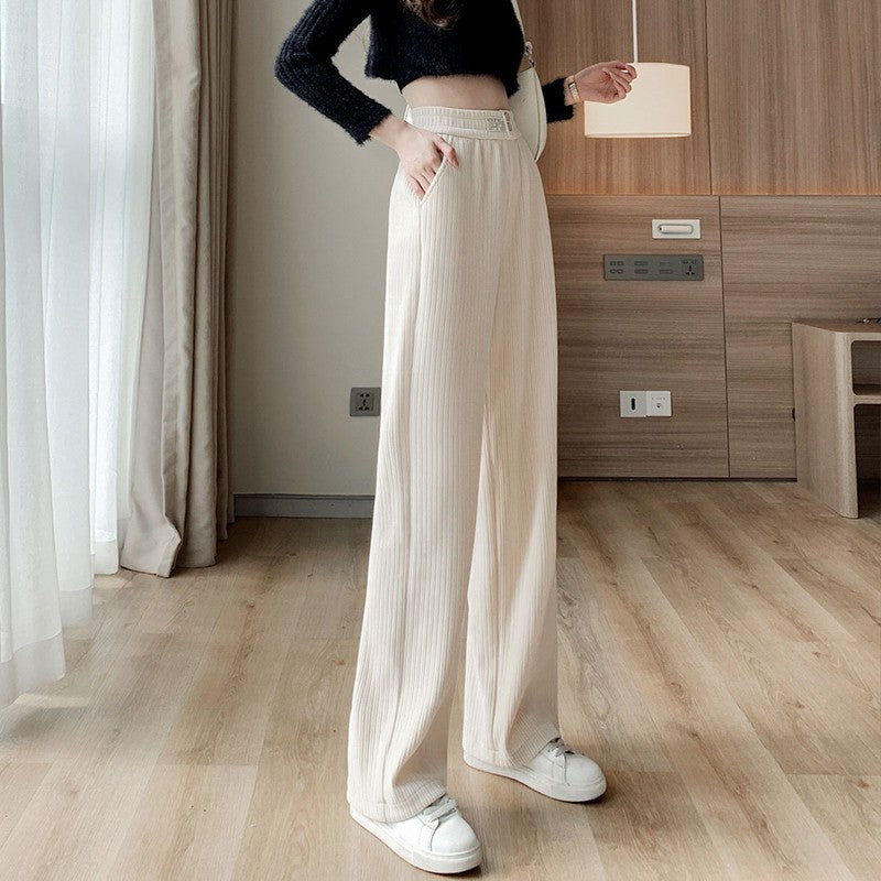 Cord pants for women, wide cut, high waist