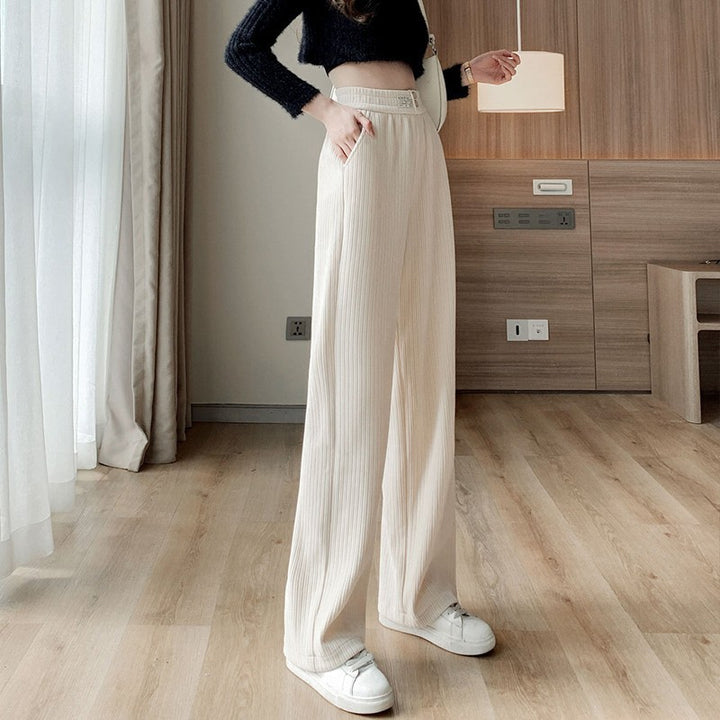 Cord pants for women, wide cut, high waist