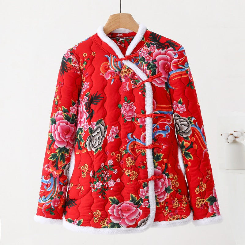 Padded women's quilted jacket in Chinese style with toggle buttons