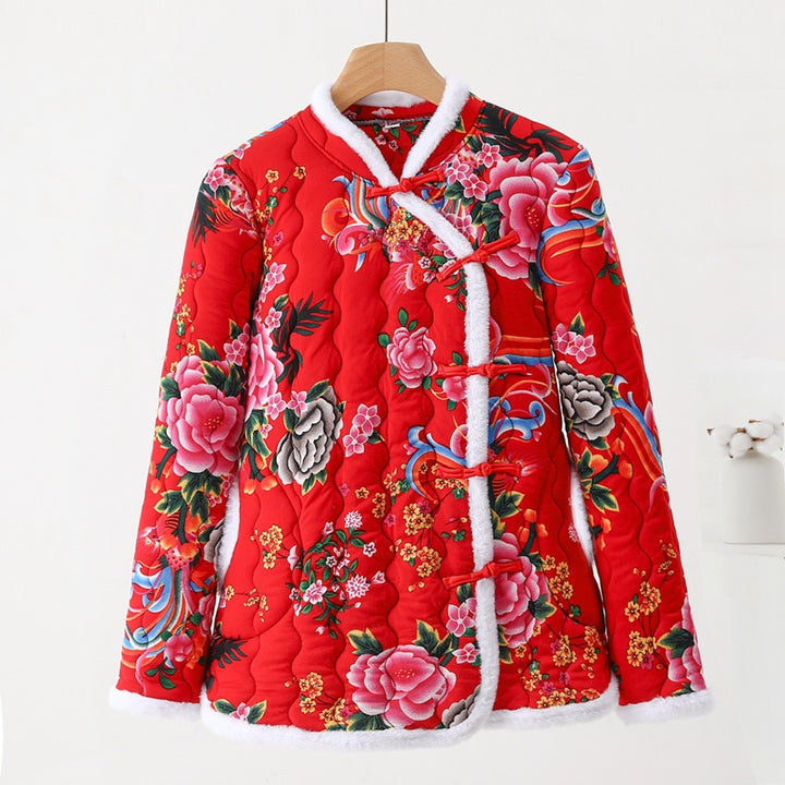 Padded women's quilted jacket in Chinese style with toggle buttons