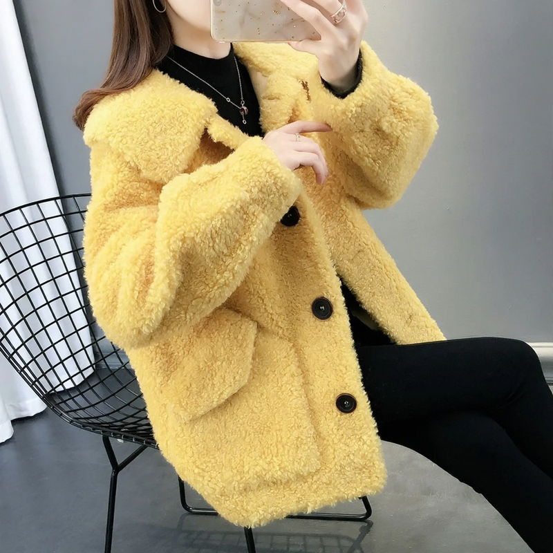 Padded lamb fleece imitation coat, loose fit
