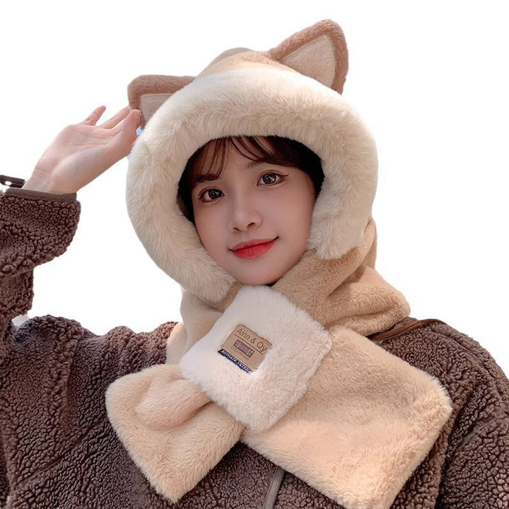 Padded winter hooded hat with scarf
