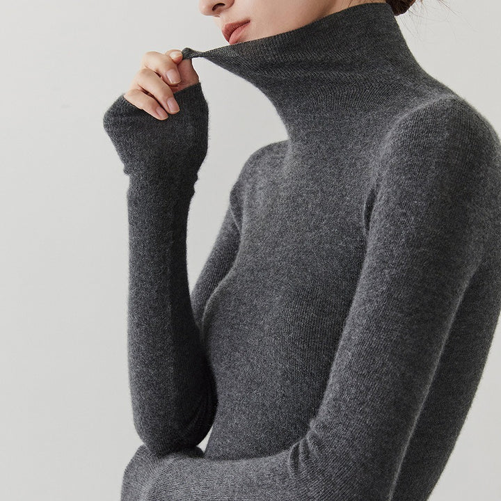 Women's cashmere sweater with stand-up collar, seamless