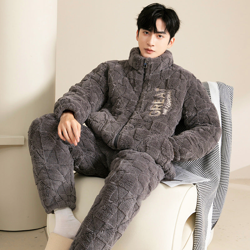 Padded men's pajamas, triple-layered, extra warm