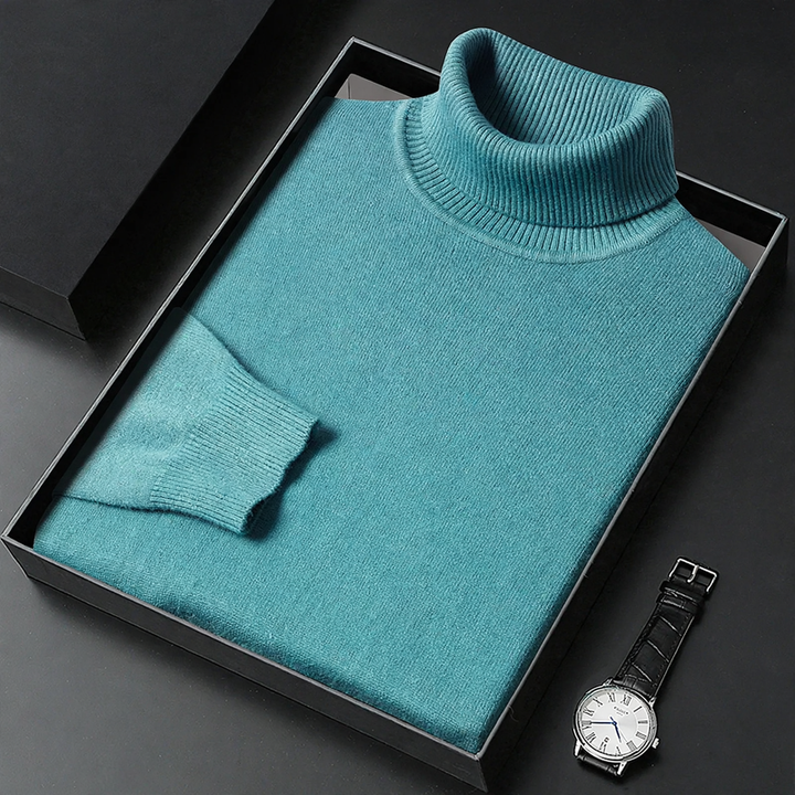Men's turtleneck sweater, knitted, warm, solid color